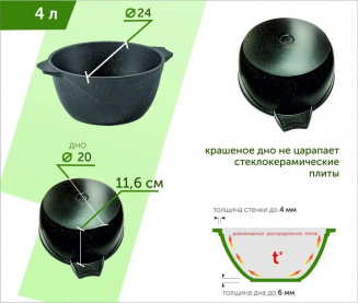 Кастрюля а/п Мечта Гранит Black, 4л с крышкой 44802 фото 36967