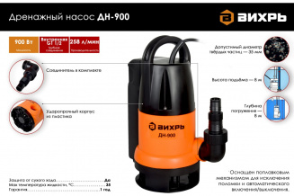 Насос дренажный ВИХРЬ ДН- 900 (68/2/3) фото 43719