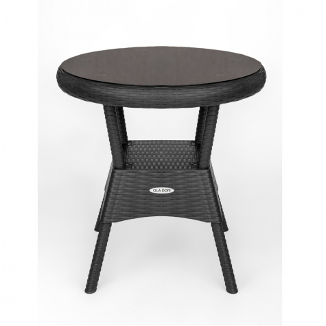 Стол пл. RATTAN круглый Антрацит со стеклом  