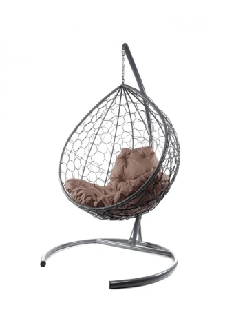 Качели-Кресло подвесное Кокон "Капля" с ротангом серое