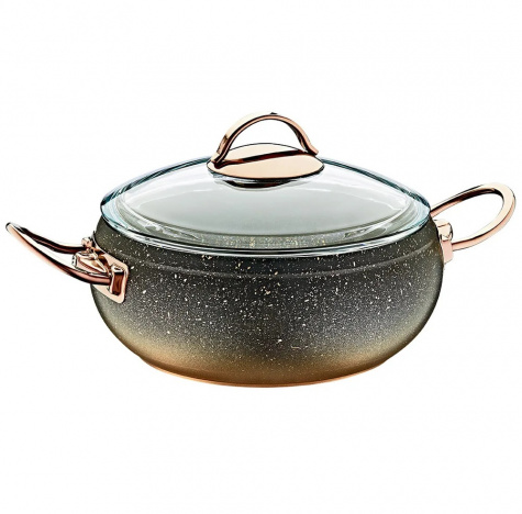 Кастрюля а/п OMS 6.6л стекл. крышка (28х11.5см) (3141-28-СP) чер/мед